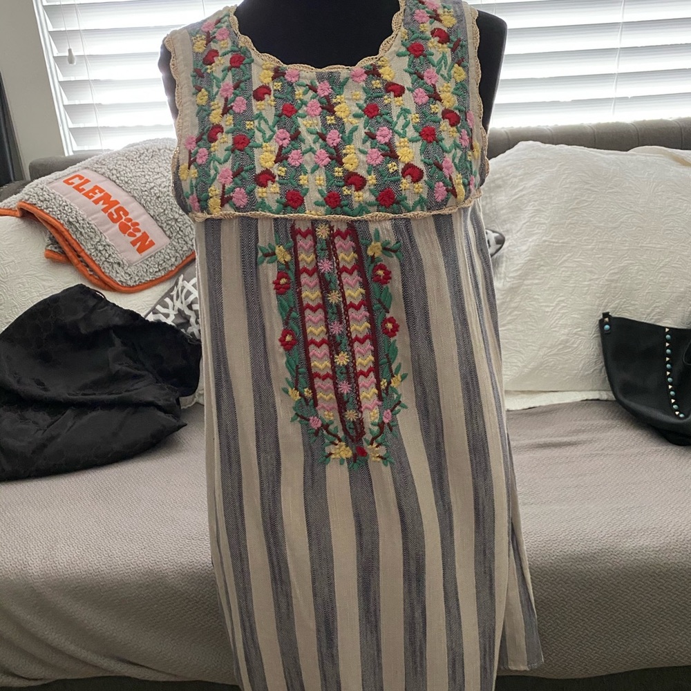 THML blue and white embroidered dress